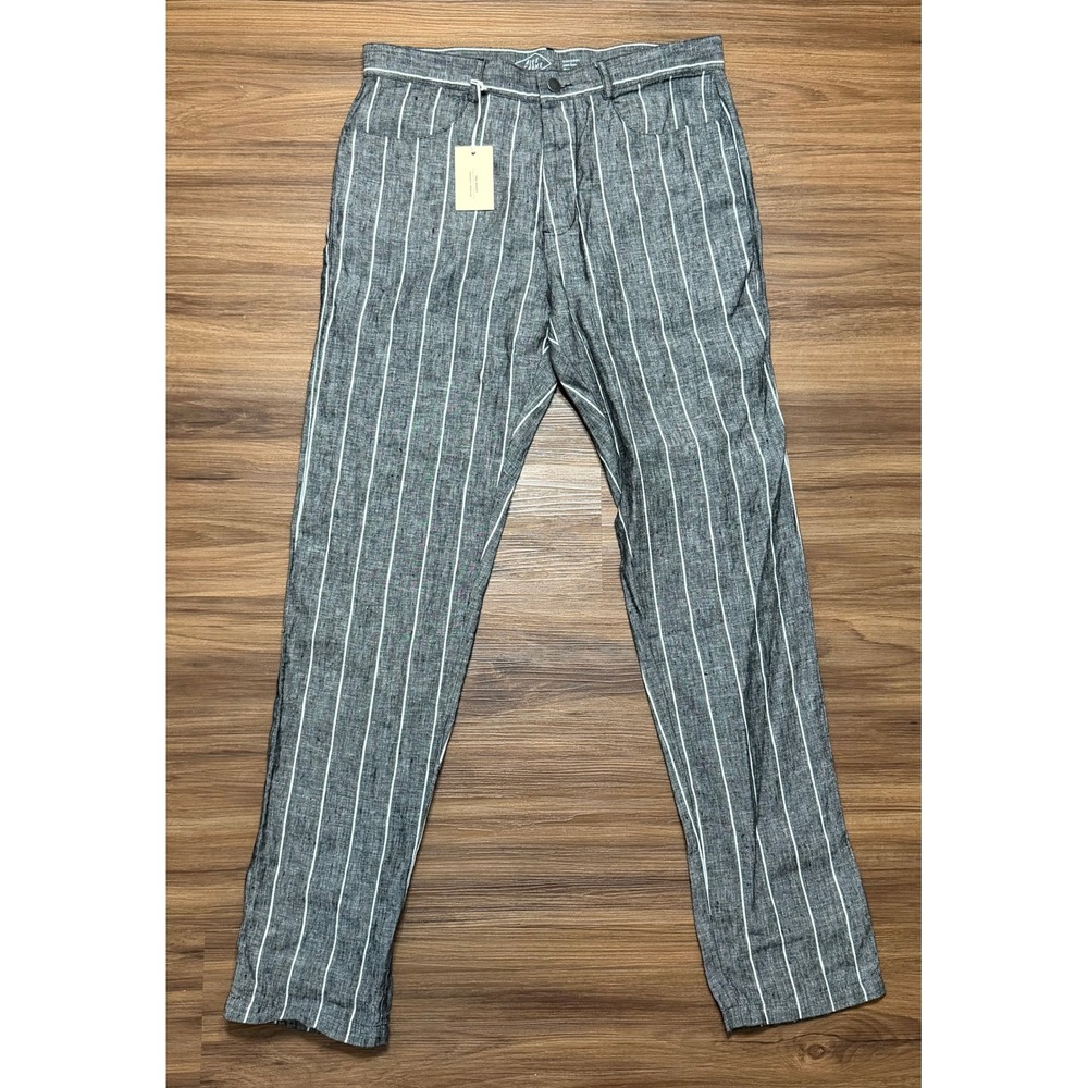Alex Crane Cham Linen Pants Mens Charcoal Grey White Railroad Striped Sz 31
